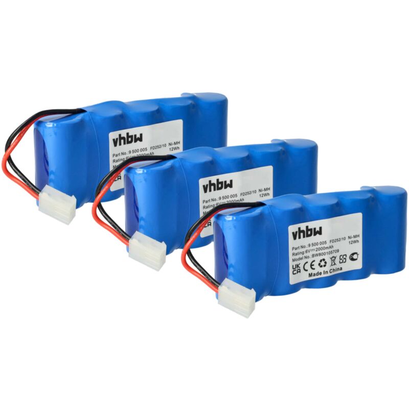 

Set de 3 baterías Ni-MH 2000mAh (6V) marca para herramientas Somfy K8, Somfy K10, Somfy K12 sustituye Bosch 9 500 005, 9000163, FD252/10. - Vhbw