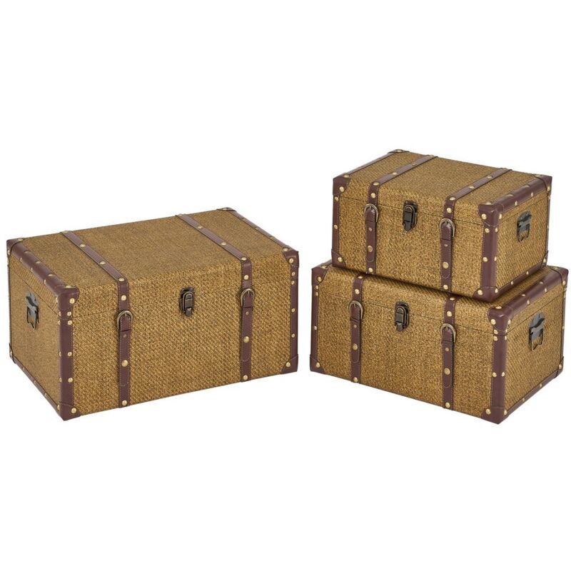 

Set de 3 baúles de viaje de madera MDF marrones y beige