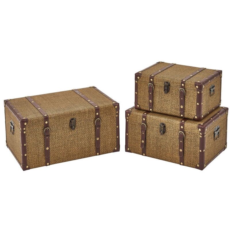

Set de 3 baúles de viaje de madera MDF marrones y beige