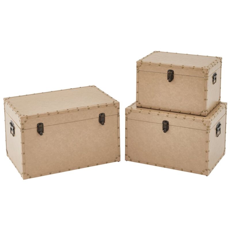 

Set de 3 baúles tapizados de madera y polipiel beige