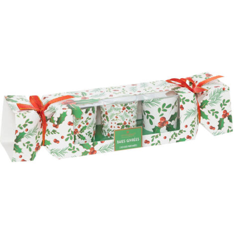 Set de 3 Bougies parfumées dans photophore en verre 135G Houx et Baies givrées - Feeric Christmas
