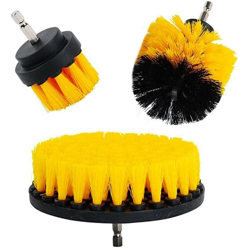 Mediawave Store - Set de 3 brosses pour perceuse électrique set de nettoyage jaune à poils durs