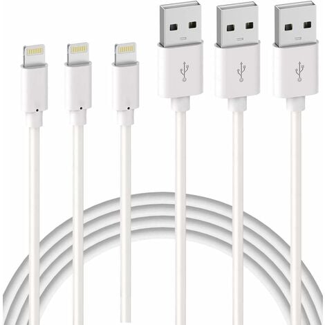 Set de 3 Cables Cargador iPhone 2m【Certificado por IMF】 Cable Lightning de carga rápida para iPhone 11 Pro XS Max XR X 8 7 6s 6 Plus 5 Se iPad, cable blanco