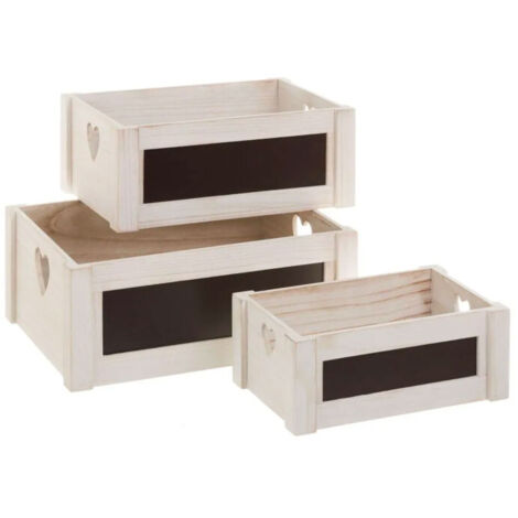 Set de 3 caisses de rangement en bois blanchi coeurs