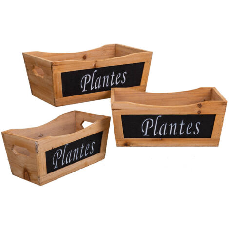 Set de 3 cajas de madera marrón
