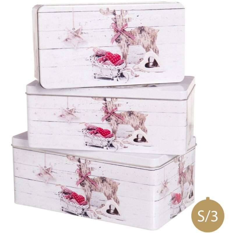 

Set de 3 cajas de Navidad con ciervos de metal blancas
