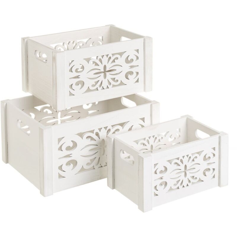 

Set de 3 cajas de paulonia multiusos blancas exóticas, de 36x26x18 cm