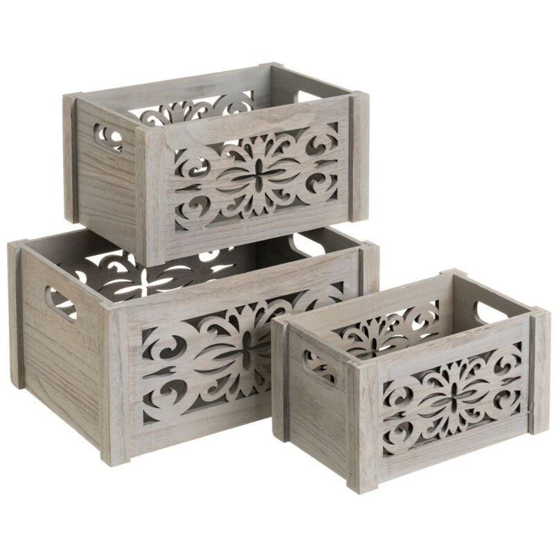 

Set de 3 cajas de paulonia multiusos grises exóticas, de 36x26x18 cm