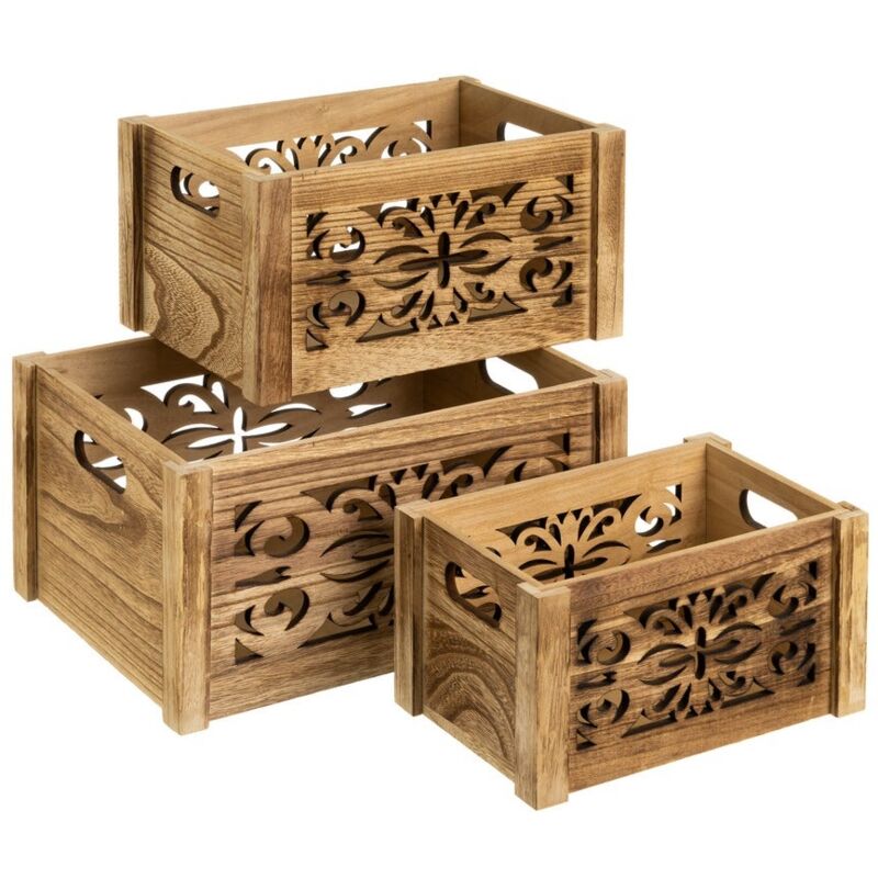 

Set de 3 cajas de paulonia multiusos naturales exóticas, de36x26x18 cm