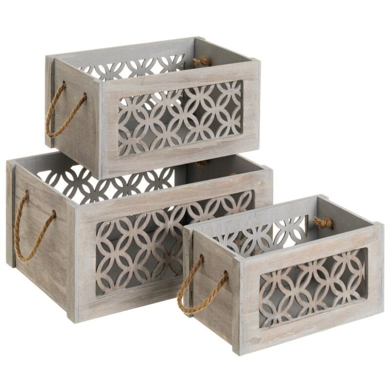 

Set de 3 cajas de paulonia talladas grises exóticas, de 36x26x18 cm