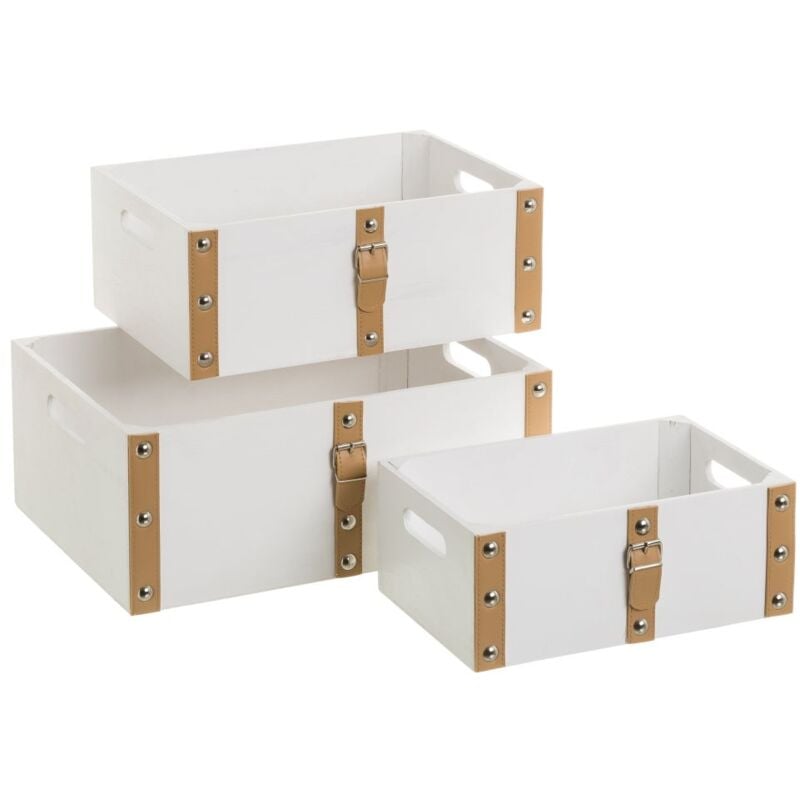 

Set de 3 cajas multiusos de madera MDF con correas blanco