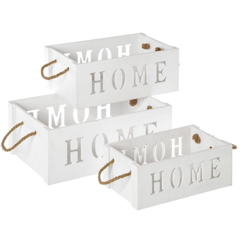 

Set de 3 cajas organizadoras Home de madera contrachapada blancas
