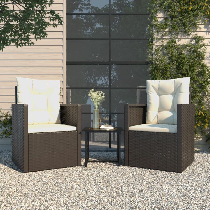 Vidaxl - Salon de jardin avec coussins 3 pcs résine tressée noir
