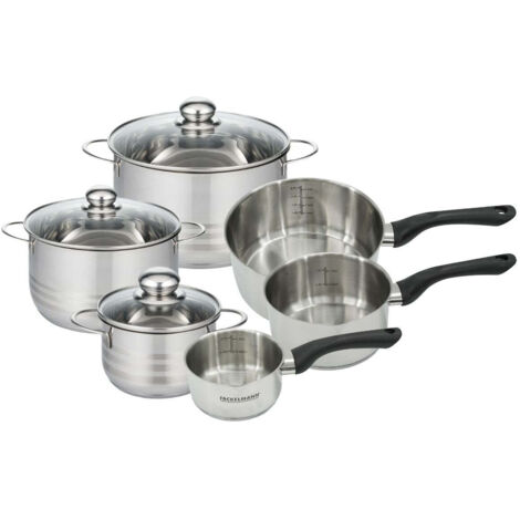 Set de 3 casseroles 12 16 20 cm en inox et 3 faitouts inox 16, 20 et 24 cm Fackelmann Geneva