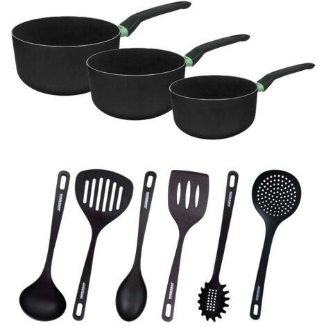 Set de 3 casseroles antiadhésives céramique 16, 18 et 20 cm et 6 ustensiles Fackelmann Brandao