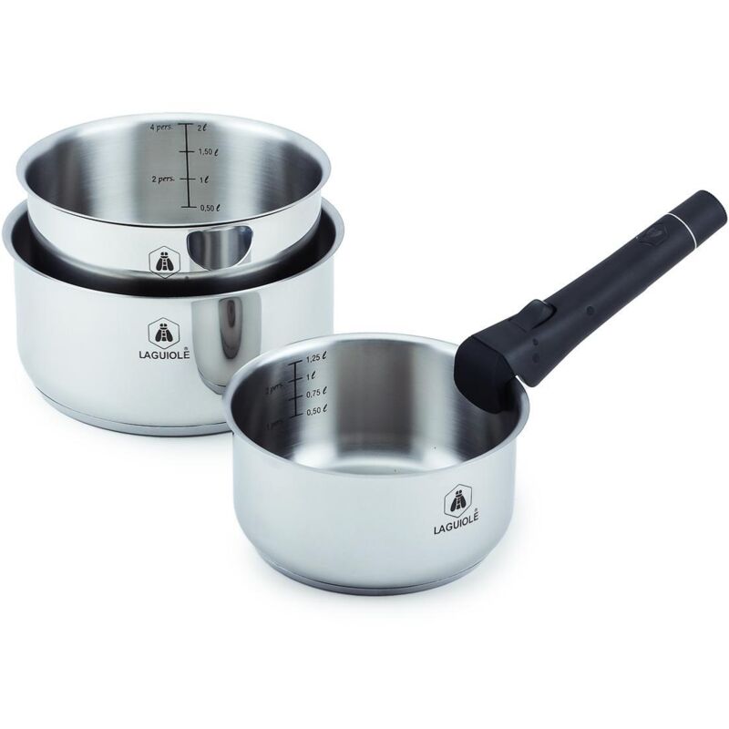LAGUIOLE CUISSON - Set de 3 casseroles inox amovible 16/18/20cm - "Réactif"