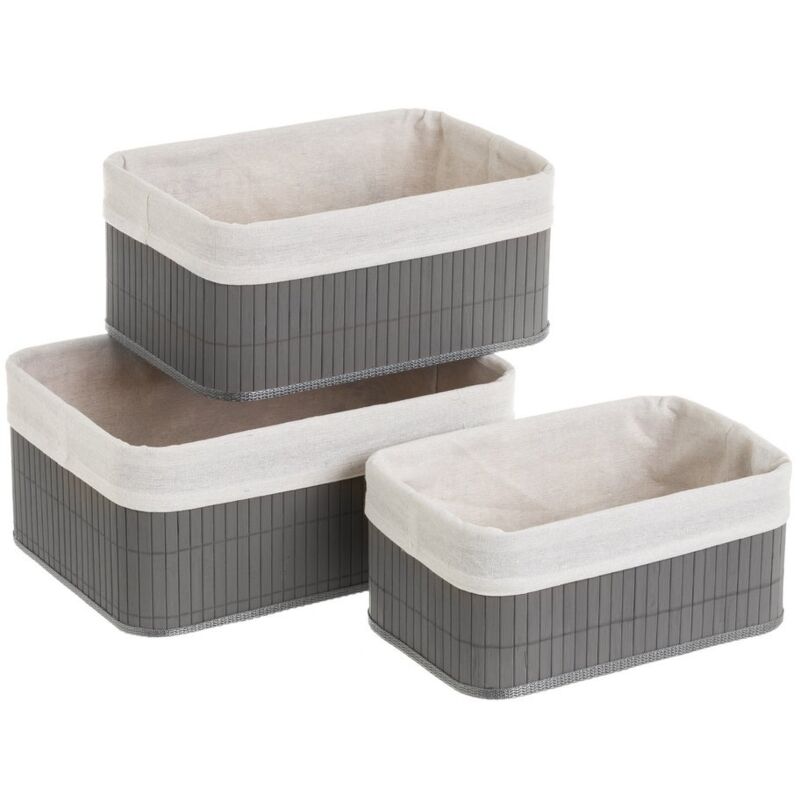 

Lolahome - Set de 3 cestas bambú gris forradas con tela