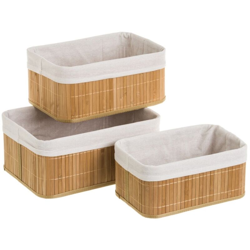 

Lolahome - Set de 3 cestas de bambú natural forradas con tela