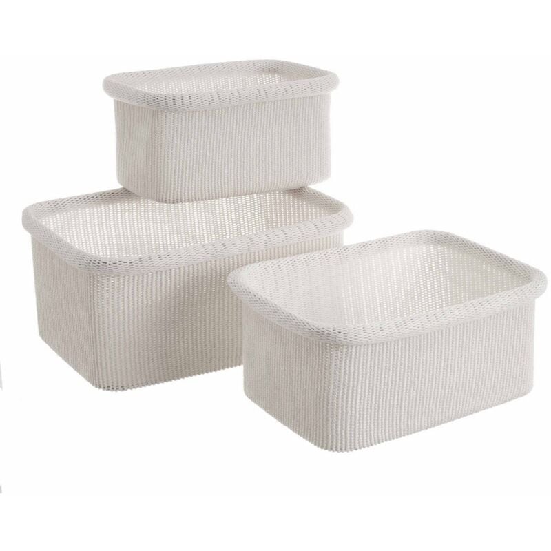 

Set de 3 cestas de lana blancas de crochet trenzadas