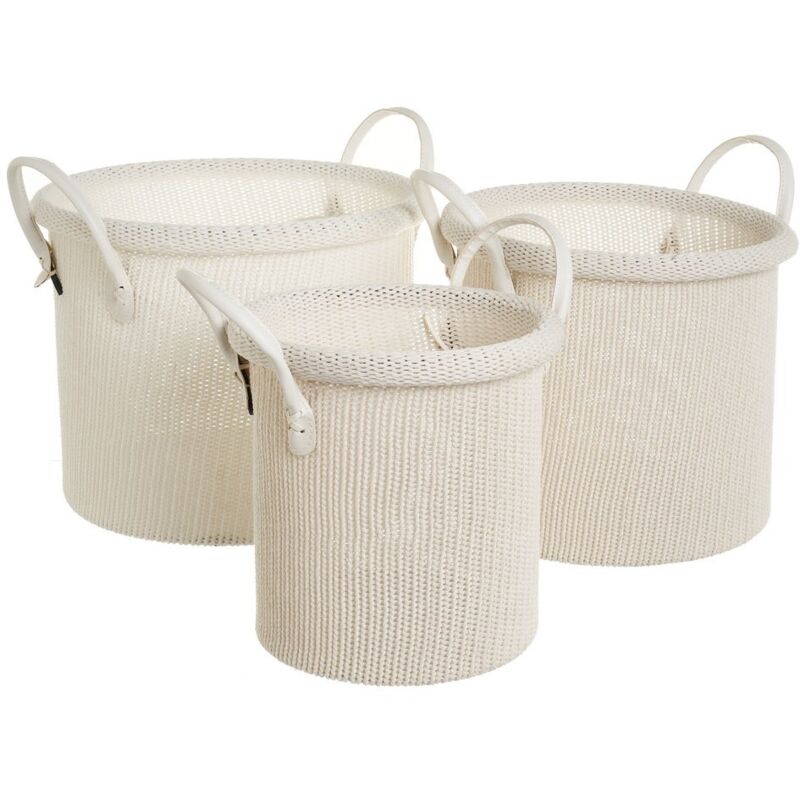 

Set de 3 cestas de lana blancas de crochet trenzadas