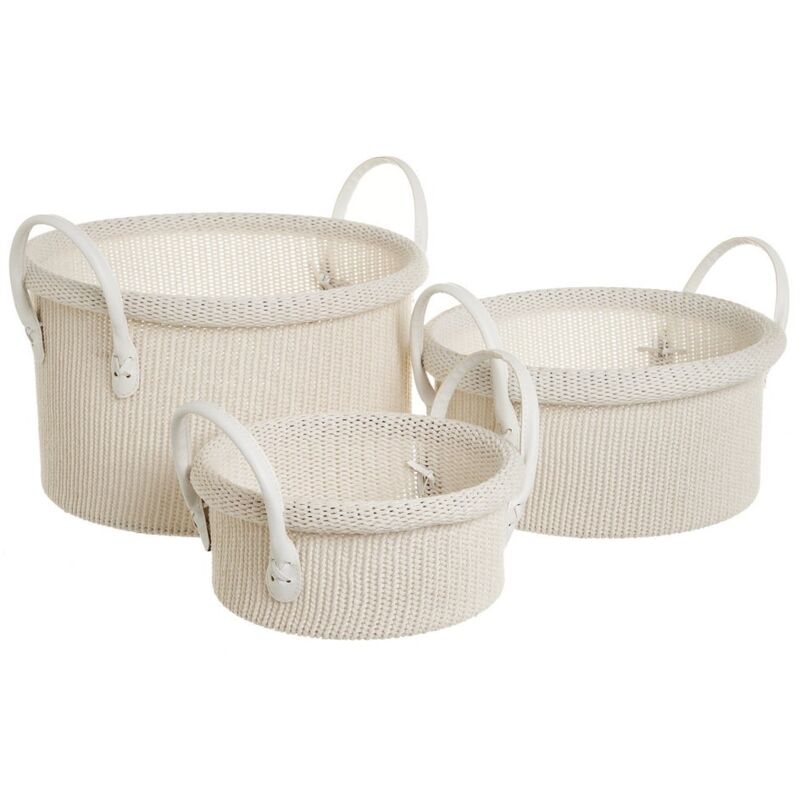 

Set de 3 cestas de lana blancas de crochet trenzadas