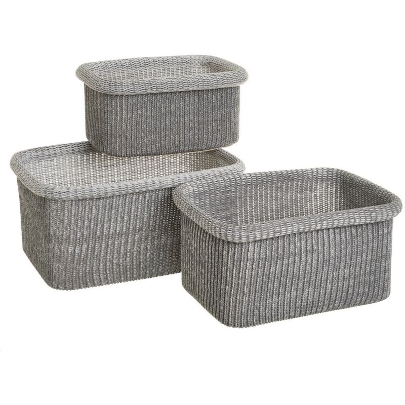 

Set de 3 cestas de lana gris de crochet trenzadas