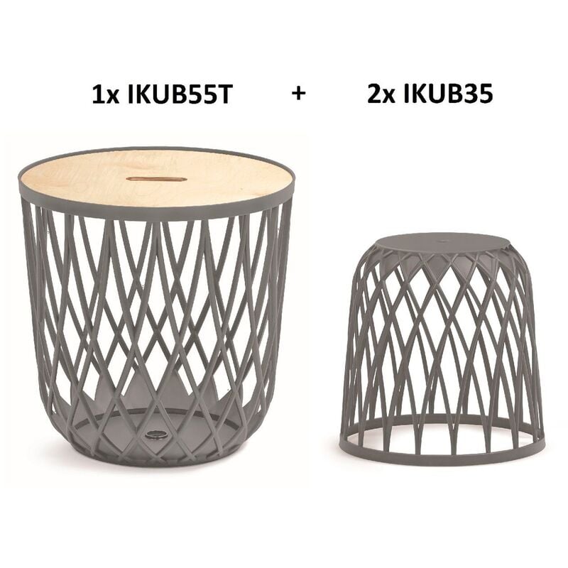 

Set de 3 cestas multifuncionales 55L (con tapa de madera) + 2x35L Uniqubo de plastico en color gris - Prosperplast