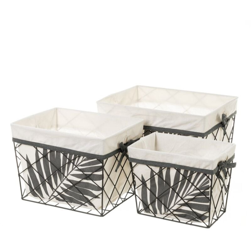 

Lolahome - Set de 3 cestos de baño de metal negros y beige exóticos
