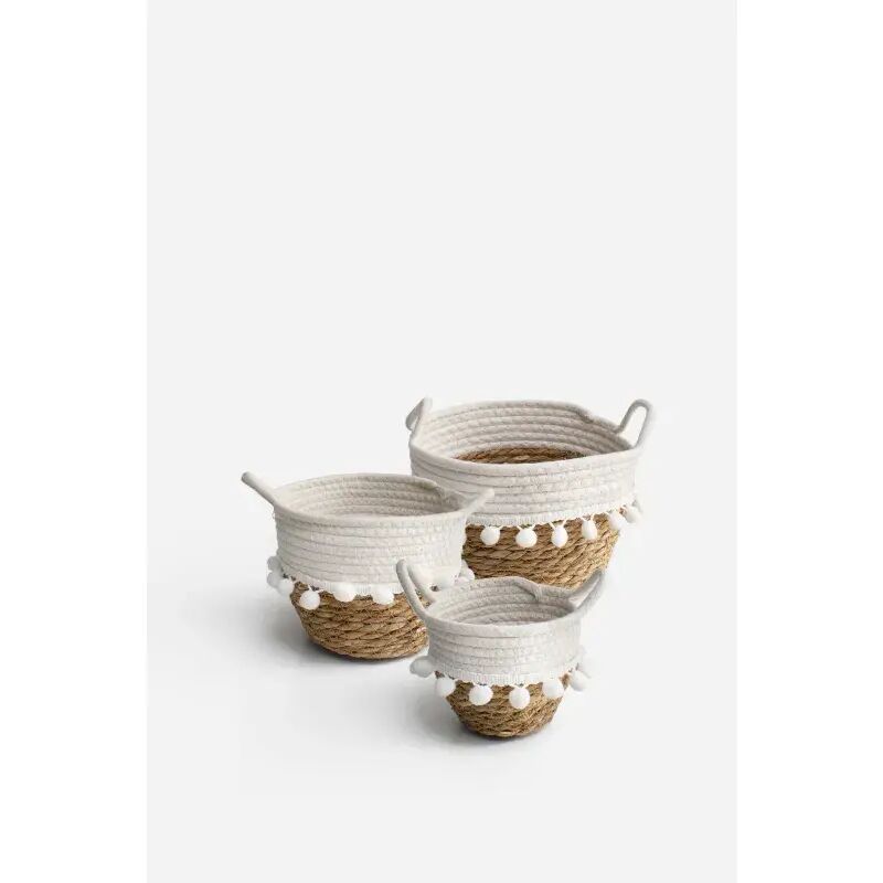 Set de 3 Cestos de Cuerda de Algodón y Enea con Asas