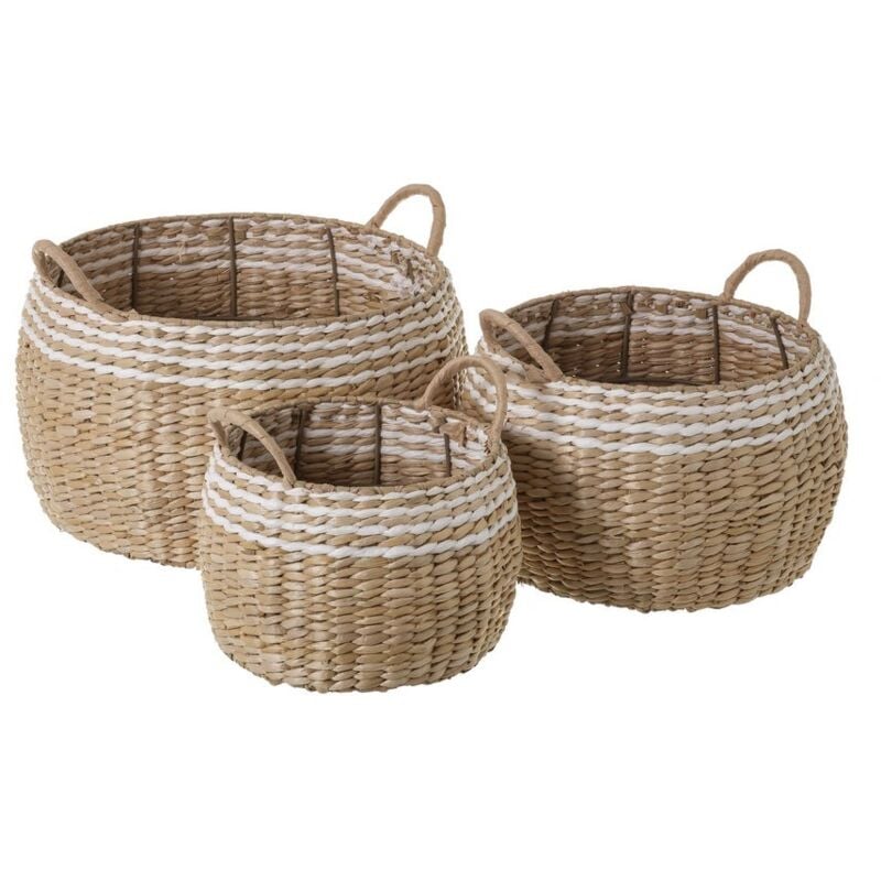 

Set de 3 cestos de papel blanco y natural trenzados shabby chic