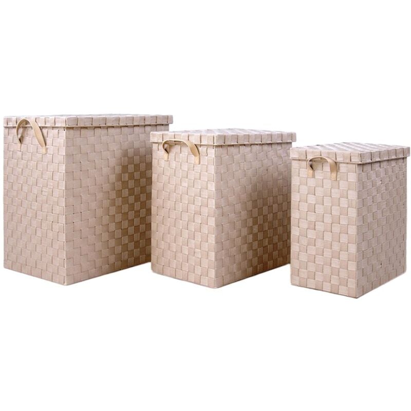 

Lolahome - Set de 3 cestos de ropa de polipropileno beige
