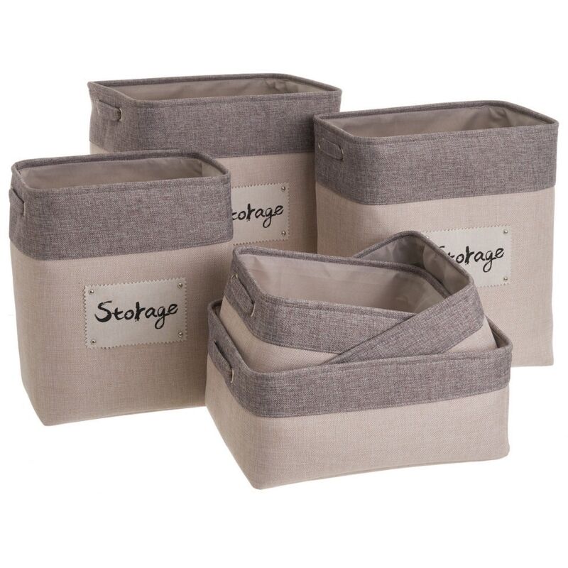 

Set de 3 cestos y 3 cestas de poliéster beige con asas