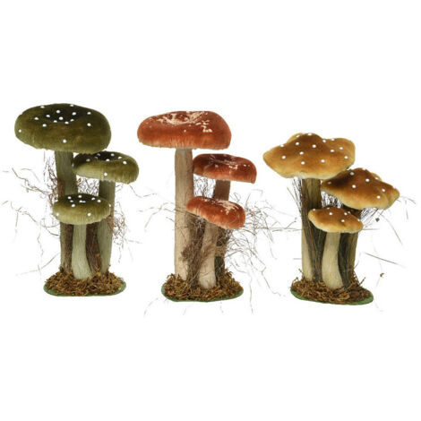 Set De 3 Champignons Sur Mousse 14x18x26cm