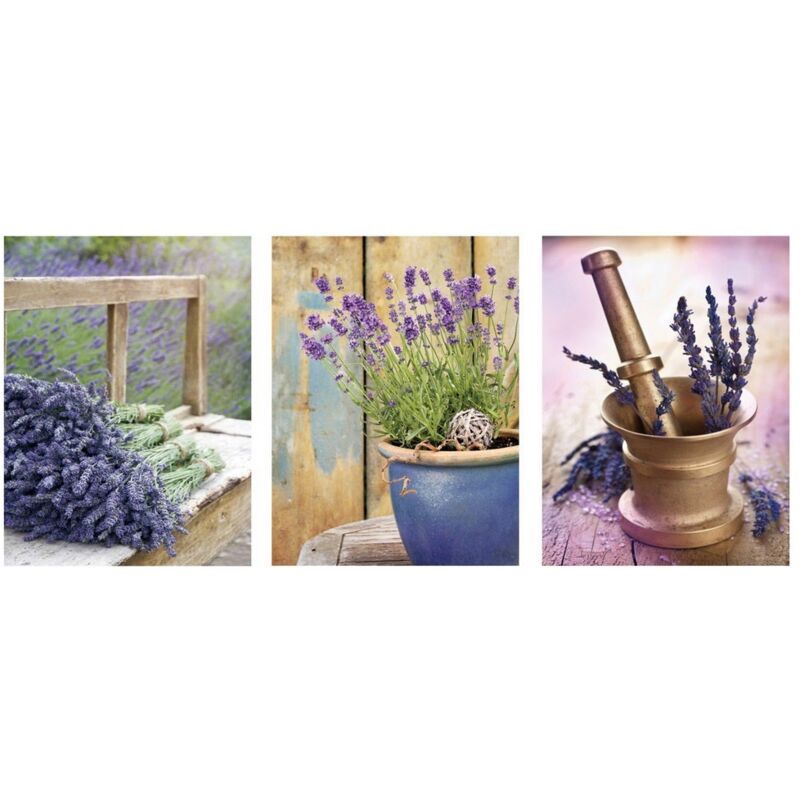 

Set de 3 cuadros de flores de lavanda lila fotoimpresos sobre lienzo de 40x30 cm