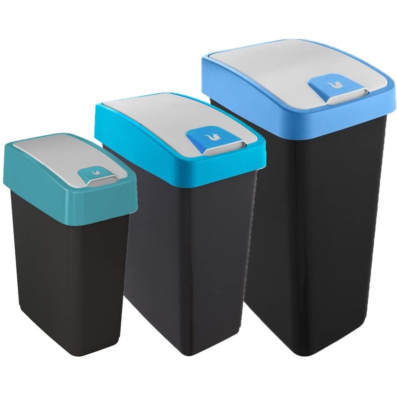 

Set de 3 cubos de basura Premium Magne con tapa abatible, tacto suave de 10/25/45 litros en color azul