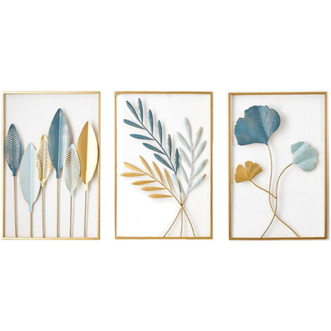 Set de 3 décorations murales en métal – Feuilles de ginkgo et bananier, art mural moderne et élégant pour salon et bureau