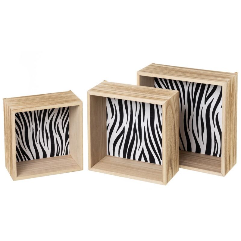 

Lolahome - Set de 3 estantes cebra de madera de paulonia en negro y natural exóticos