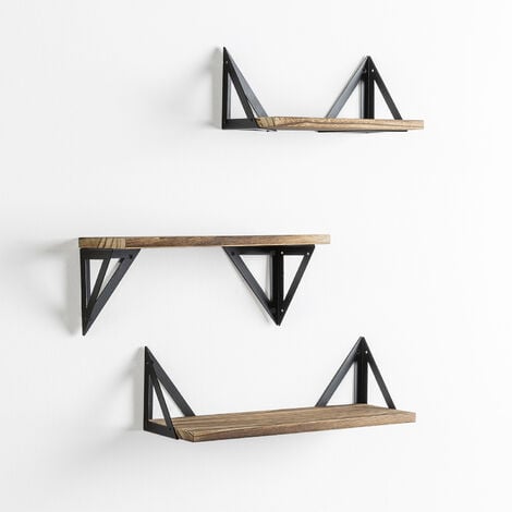Set de 3 estantes de pared Ceci metal negro y madera de Paulownia - Madera