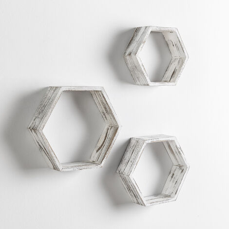 Relaxdays Set de 2 Estanterías de Pared, Hexagonales, 2 Baldas cada una,  Estante Colgante Diseño Hexágono