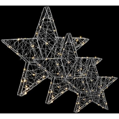 Set de 3 estrellas plateadas con LED