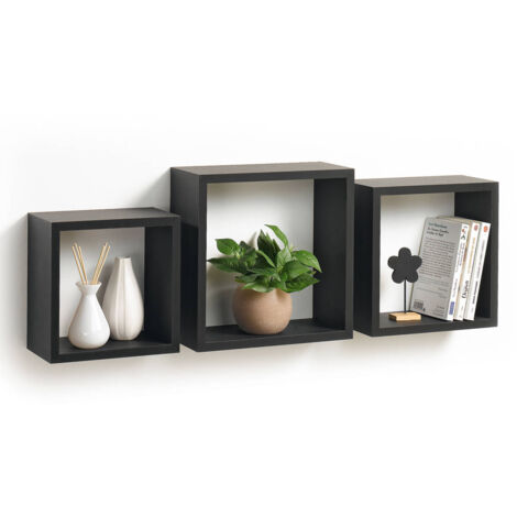 Set de 3 étagères gigognes carré en bois - Noir - L 30/26,5/23 cm - Livraison gratuite