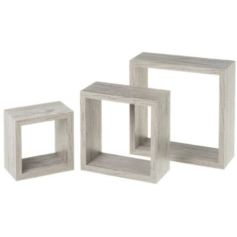 Set de 3 Étagères Murales Carrées en Bois Gris - 25X25X9cm