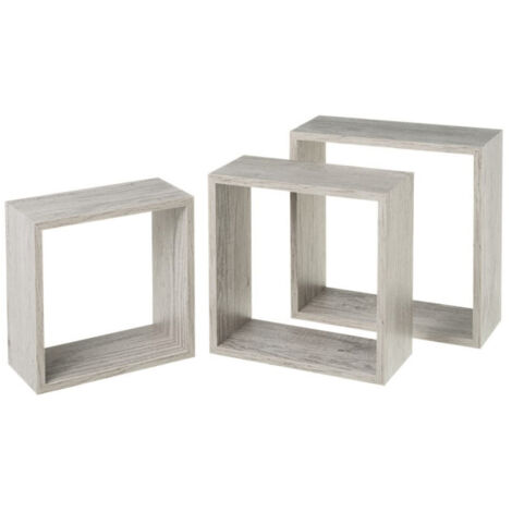 Set de 3 Étagères Murales Carrées en Bois Gris - 30x30x11.7cm