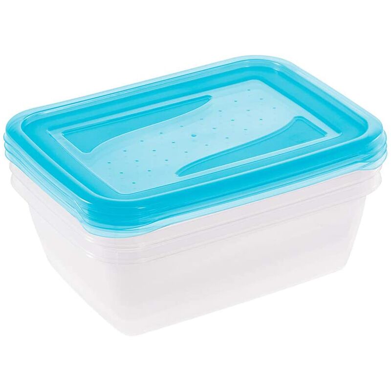

Set de 3 Fiambreras, 3 x 1,25 l, 20,5 x 15,5 x 6,5 cm, Fredo Fresh, Azul transparente