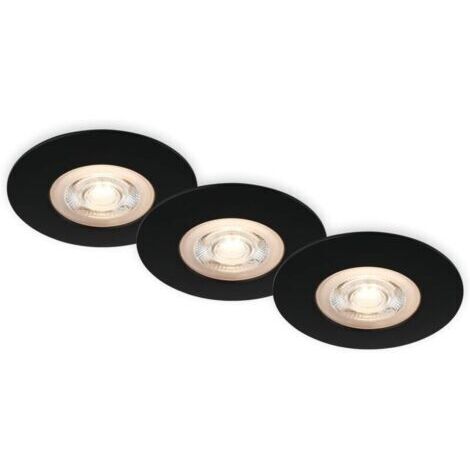 Set de 3 lampes encastrées plafond LED, lampes encastrées ultraplates, spots encastrés salle de bain, spots encastrés salle de bain IP65, noir mat, 90x25 mm (DxH)