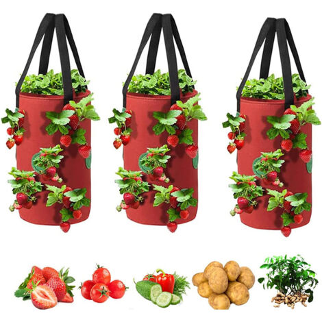 Set de 3 Macetas Colgantes Invertidas para Fresas y Tomates, Bolsas de Cultivo Duraderas y Transpirables, Ideales para Balcón, Terraza, Pérgola – Jardinería Vertical sin Contacto con el Suelo