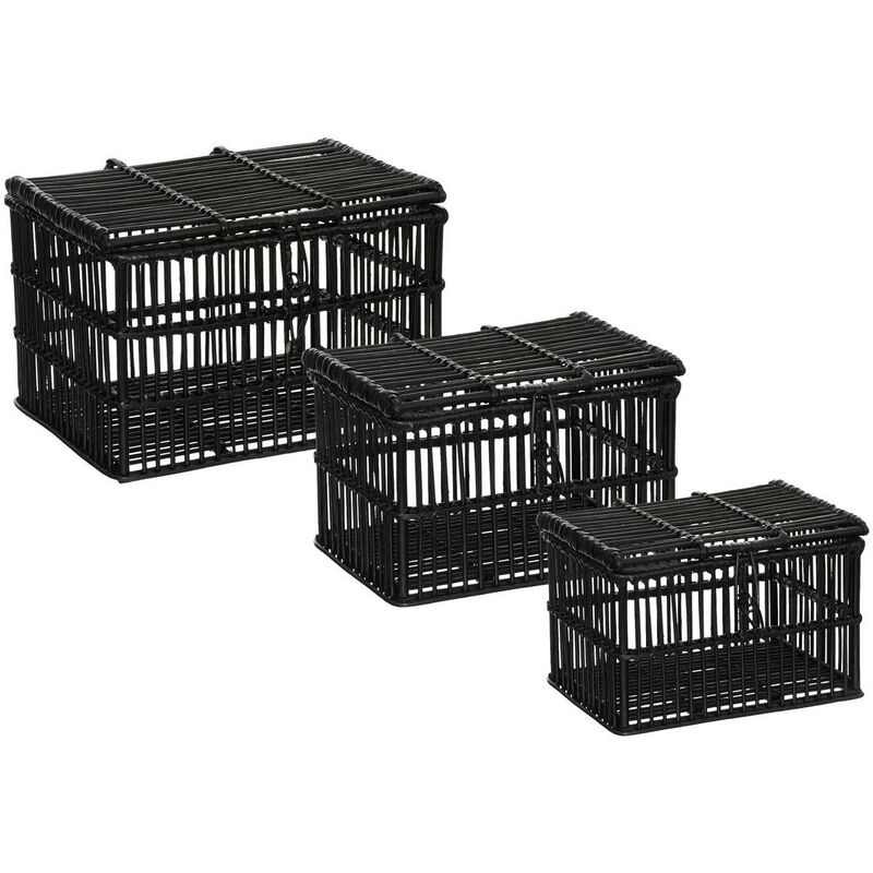 Set de 3 malles en rotin L33 39 45,5cm noir Atmosphera créateur d'intérieur