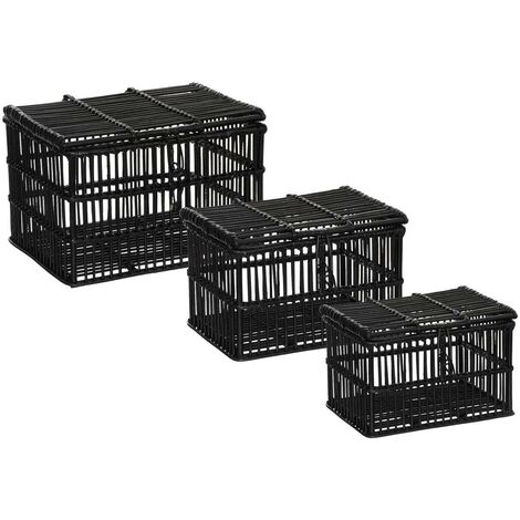 Set de 3 Malles de rangement en Rotin Noir L 45 L 39 et L 33 cm - Atmosphera