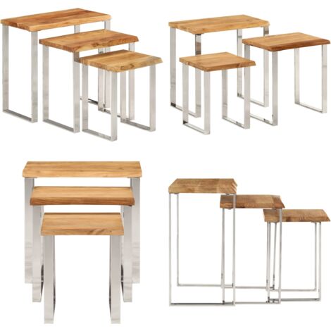 Set de 3 mesas apilables con borde natural madera maciza acacia - Madera maciza - Acacia