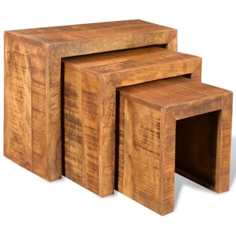 Set de 3 mesitas apilables de madera maciza de mango
